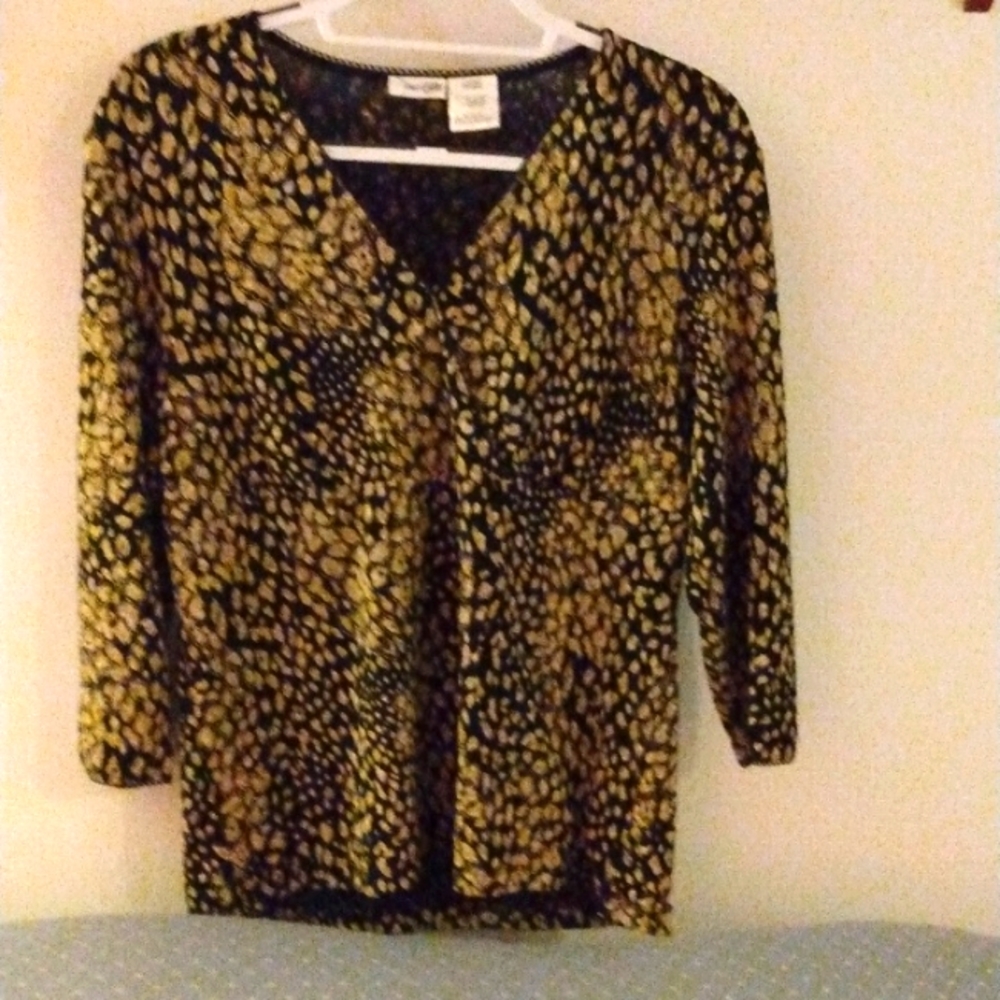Black and gold V-neck blouse